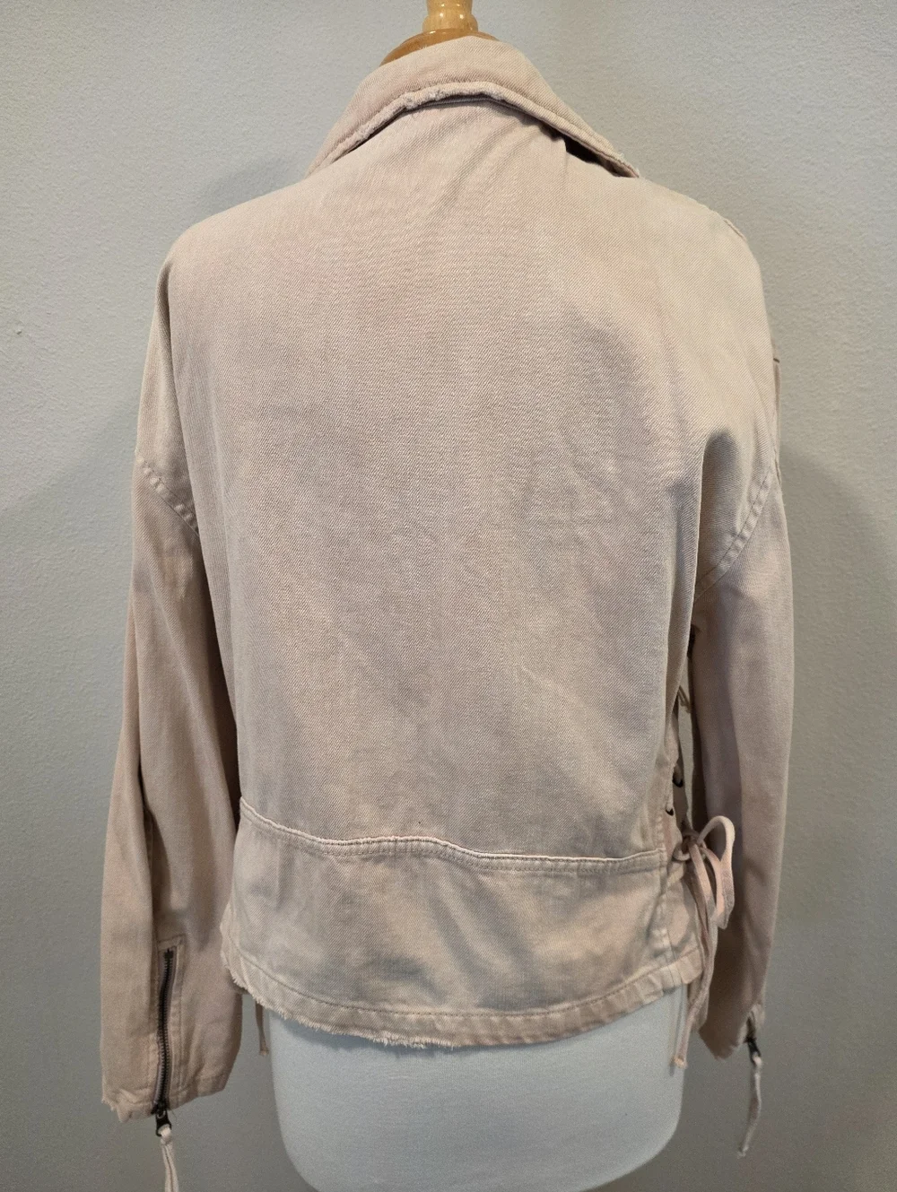 Free People Oversized Denim Pink Moto Jacket - Picture 10 of 11